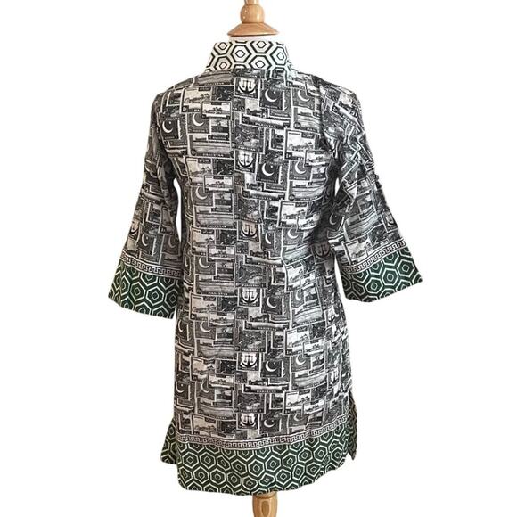 Cotton V-Neck Tunic/Kaftan Geometric Print Pakistan Stamp Print, Size XS - Picture 3 of 16
